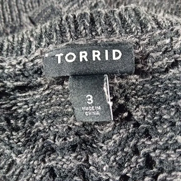 Torrid Gray Ladder Pointelle Knit Sweater Women's 3X. 3/4 Sleeves Scoop Neckline - Picture 2 of 14